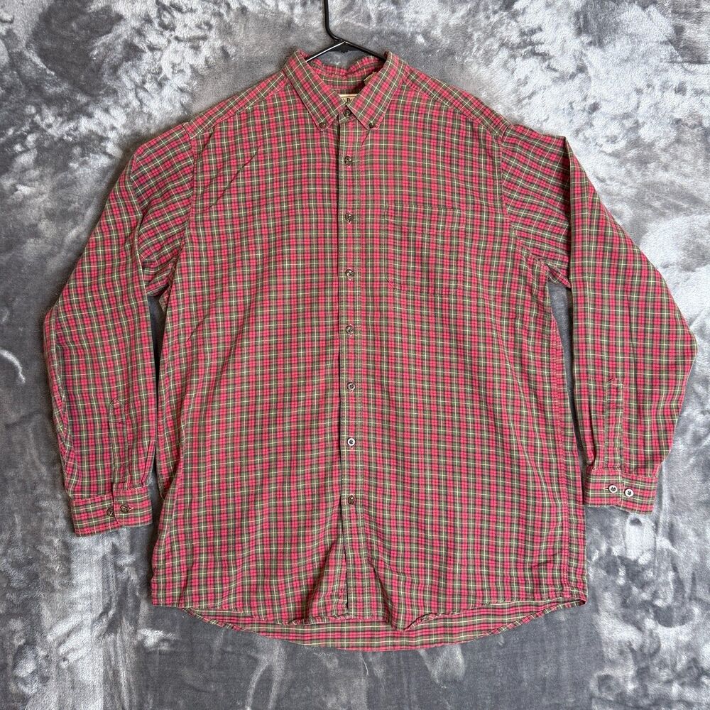 L.L. Bean Red and Green Plaid Casual Button Down Shirt